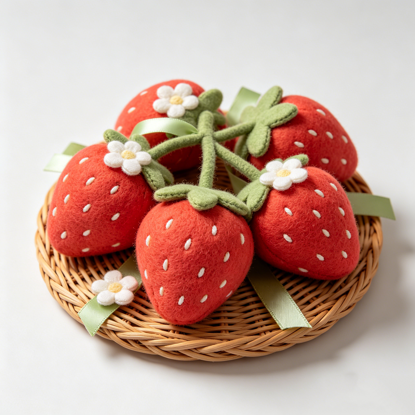 White Daisy Decor Red Strawberry Plush Bundle With Satin Ribbon