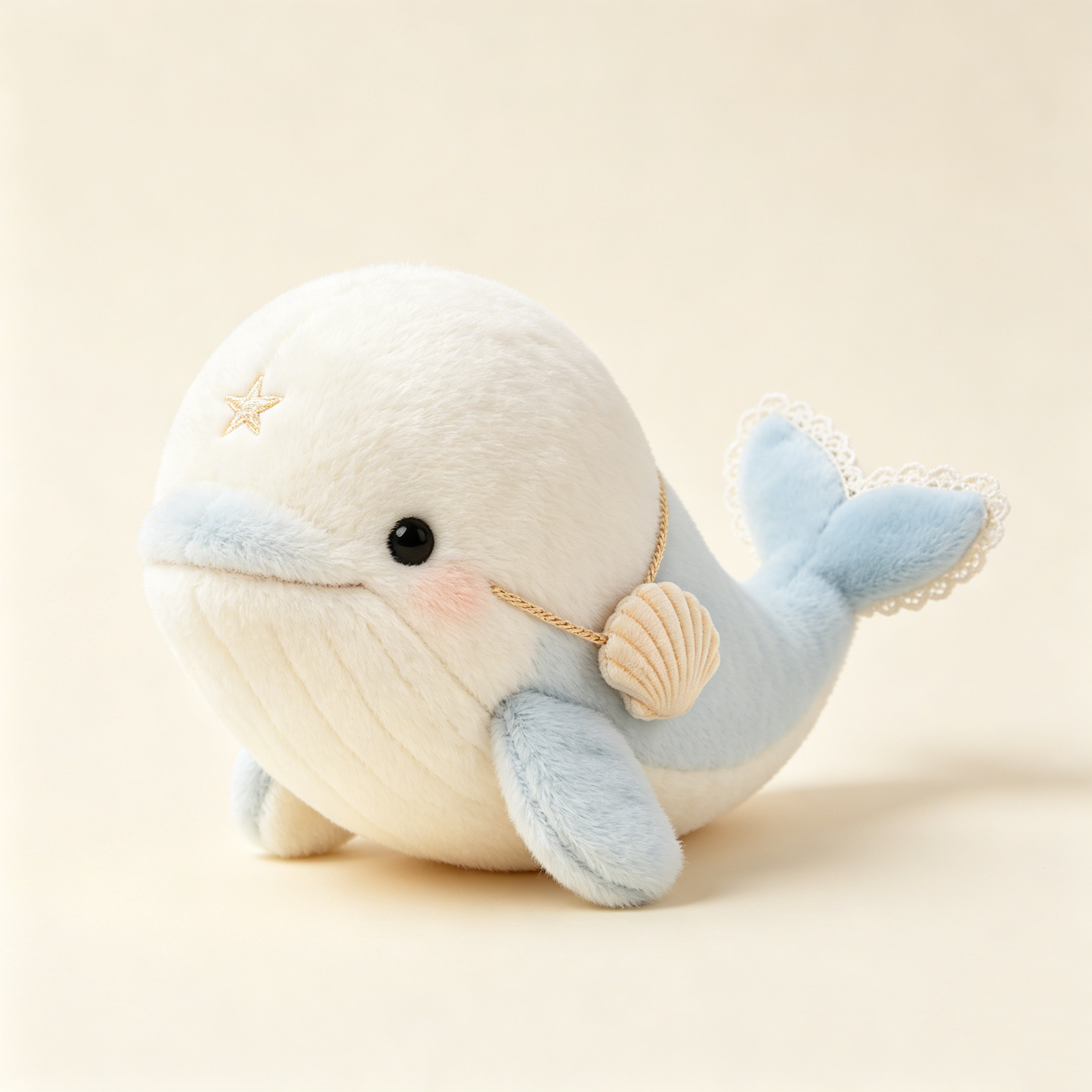 Lace Tail Seashell Necklace Mini White Blue Whale Plush