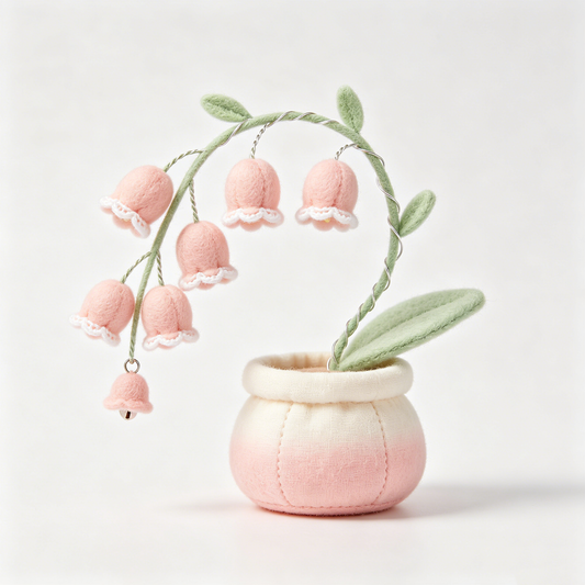Pastel Pink Bell Lily of the Valley Potted Felt Plush