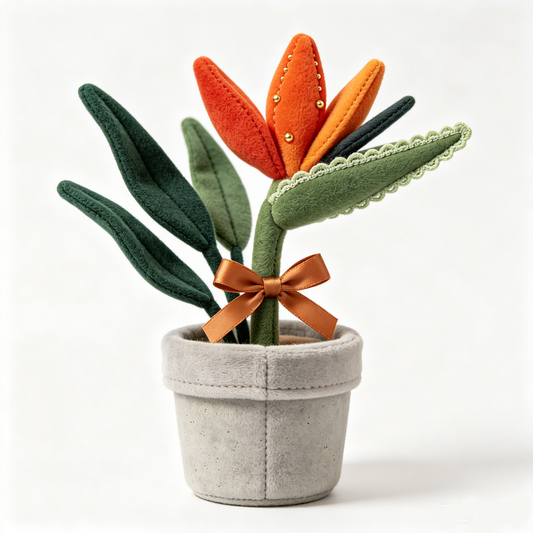 Orange Bird of Paradise Potted Felt Flower Plush