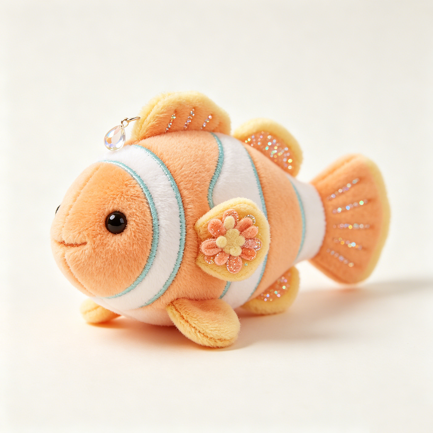 Glitter Fin Floral Orange Clownfish Plush Keychain