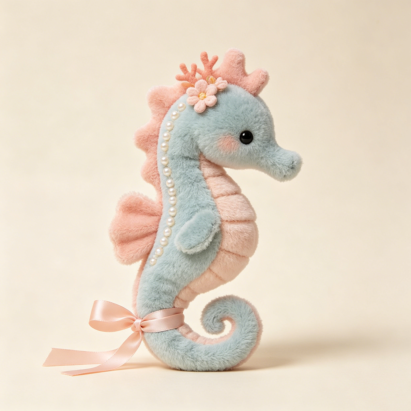 Pastel Pearl Floral Seahorse Stuffed Plush Toy