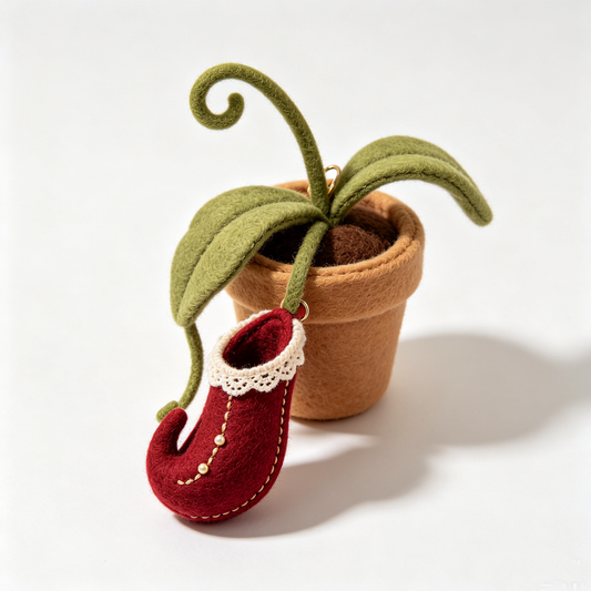 Red Lace Pitcher Carnivorous Plant Felt Plush Keychain