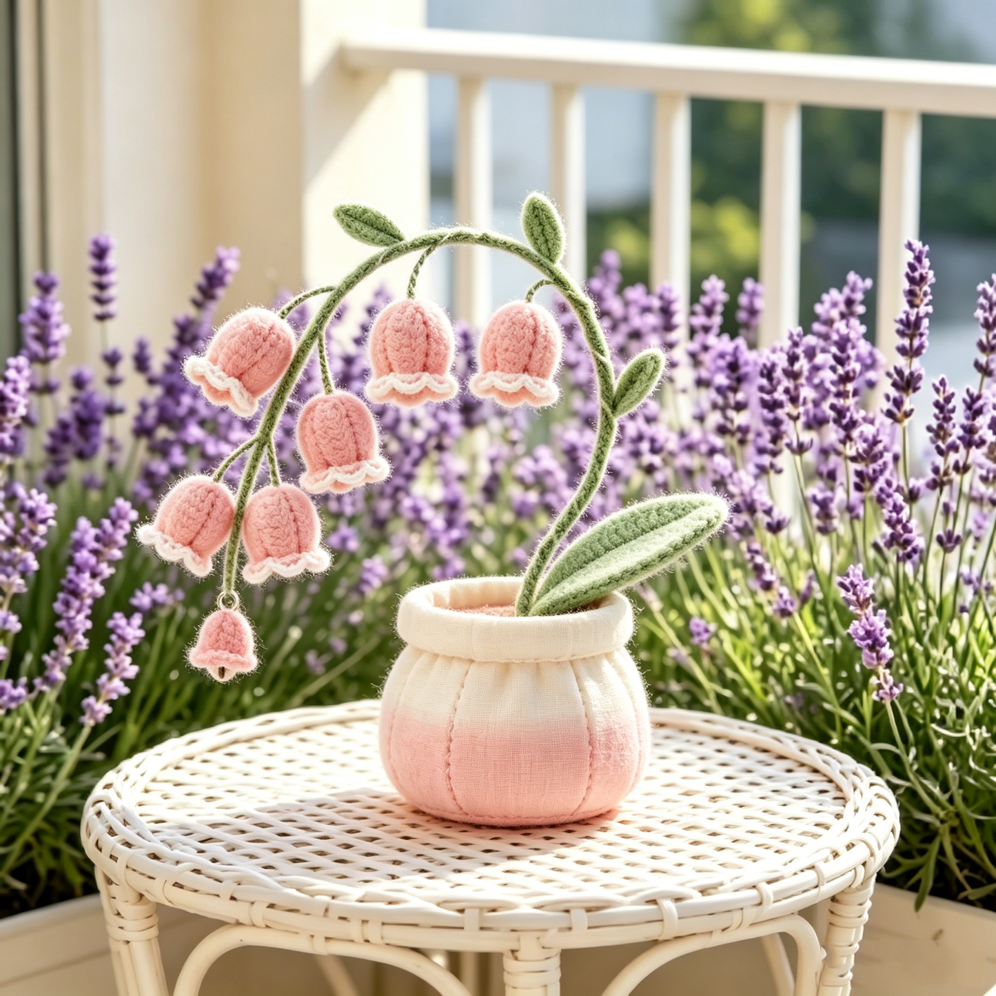 Pastel Pink Bell Lily of the Valley Potted Felt Plush