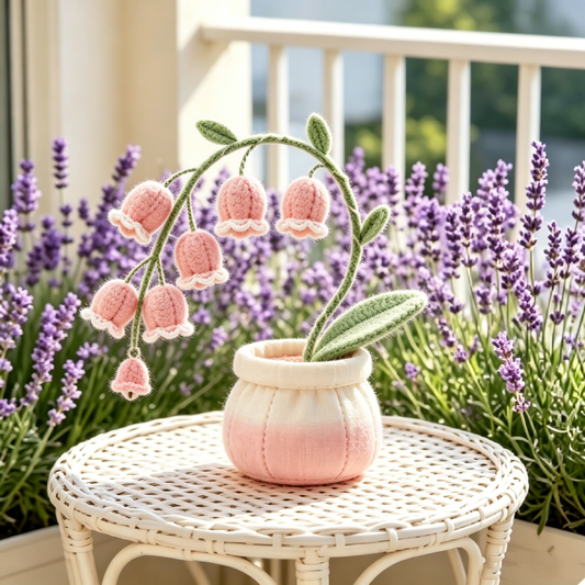 Pastel Pink Bell Lily of the Valley Potted Felt Plush