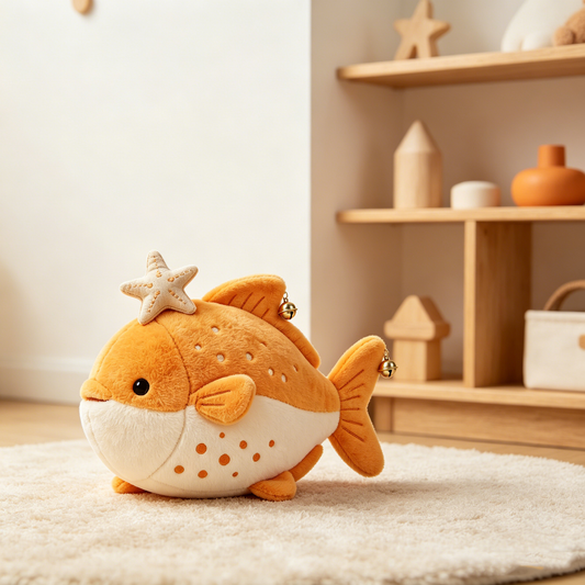 Orange Spotted Puffer Fish Plush