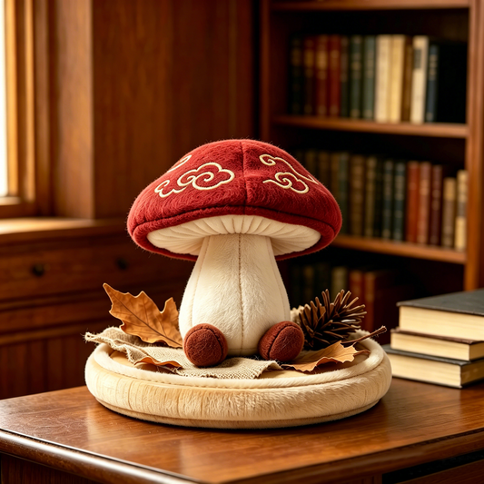 Burgundy Cloud Embroidery Mushroom Plush Fall Decor