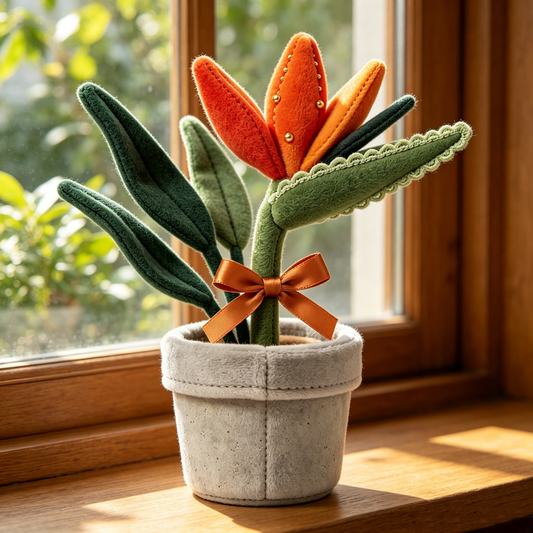 Orange Bird of Paradise Potted Felt Flower Plush