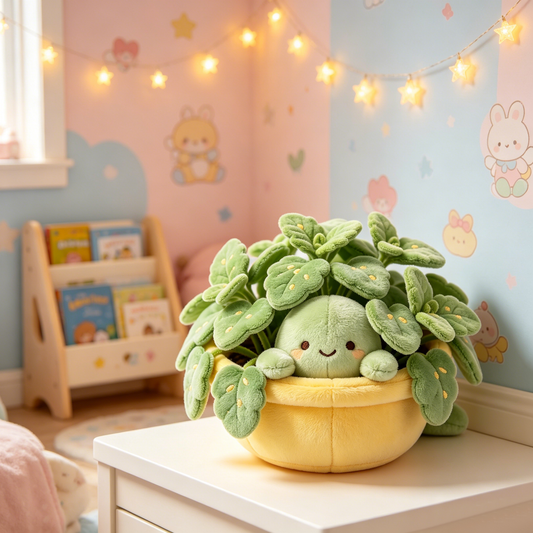 Smiley Face Mint Herb Potted Green Plush Decor