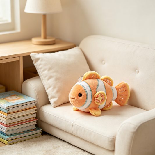 Glitter Fin Floral Orange Clownfish Plush Keychain