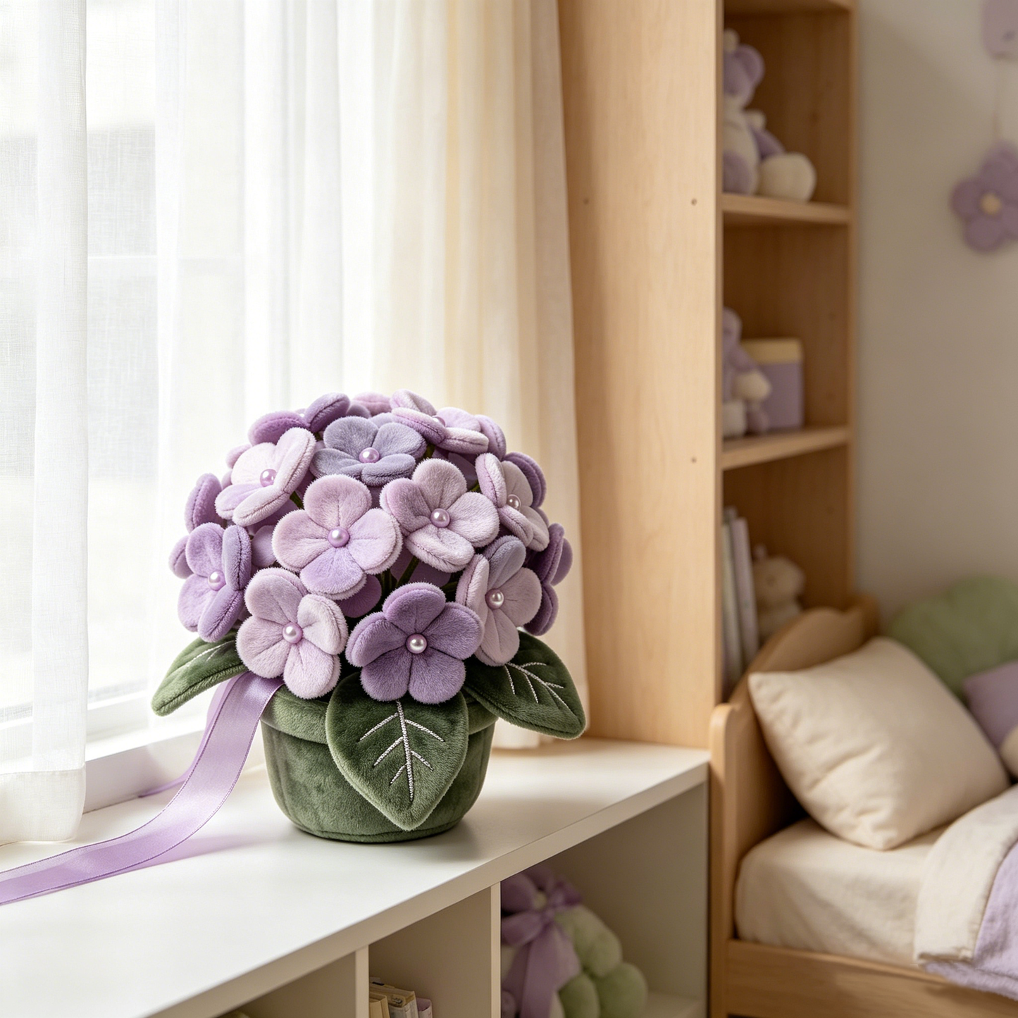 Pastel Purple Pearl Hydrangea Potted Flower Plush Decor