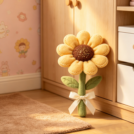 Cream Lace Trim Yellow Sunflower Single Stem Plush