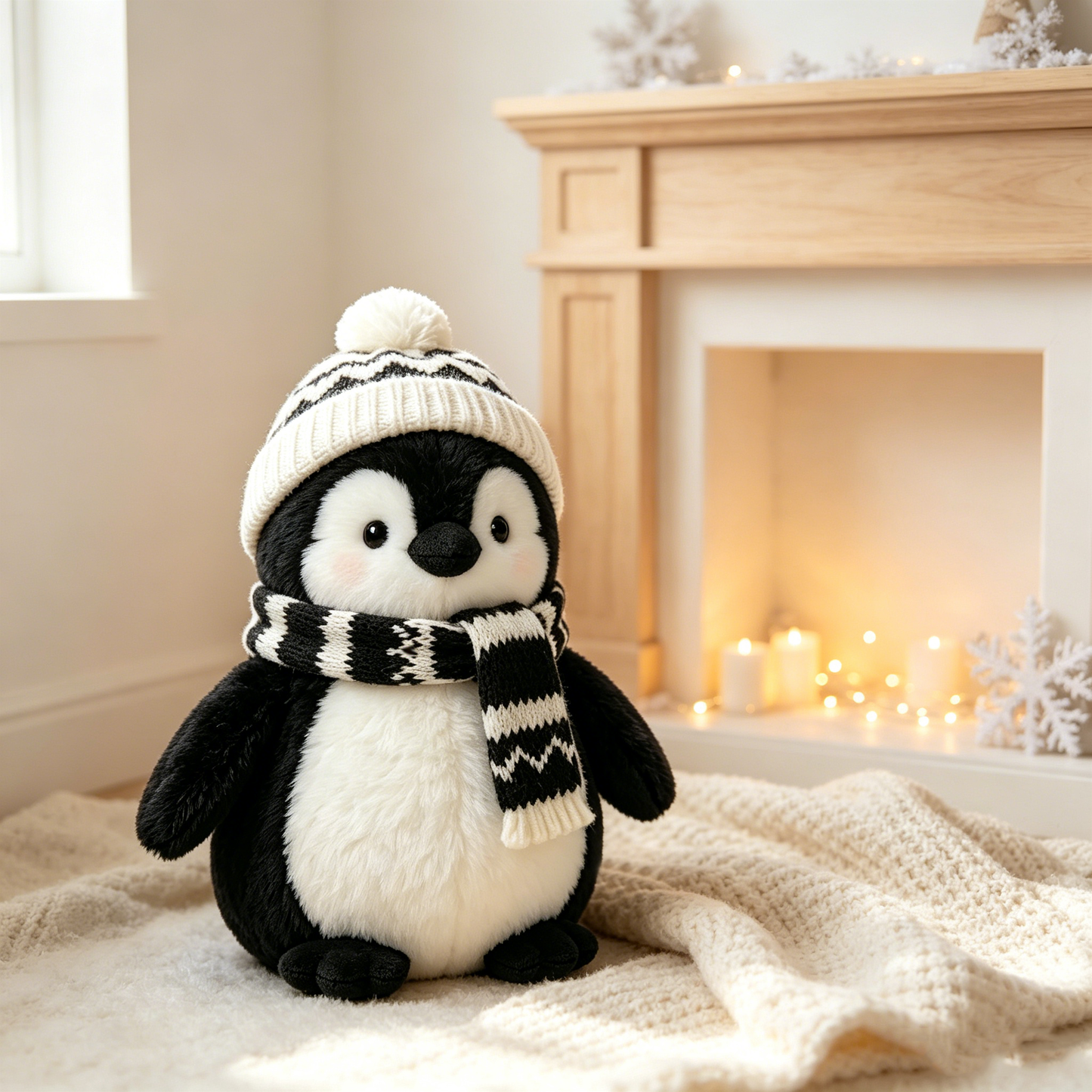 Knit Hat Scarf Penguin Plush