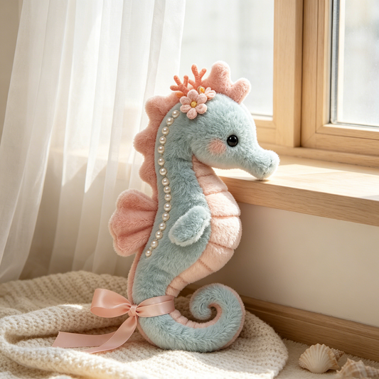 Pastel Pearl Floral Seahorse Stuffed Plush Toy