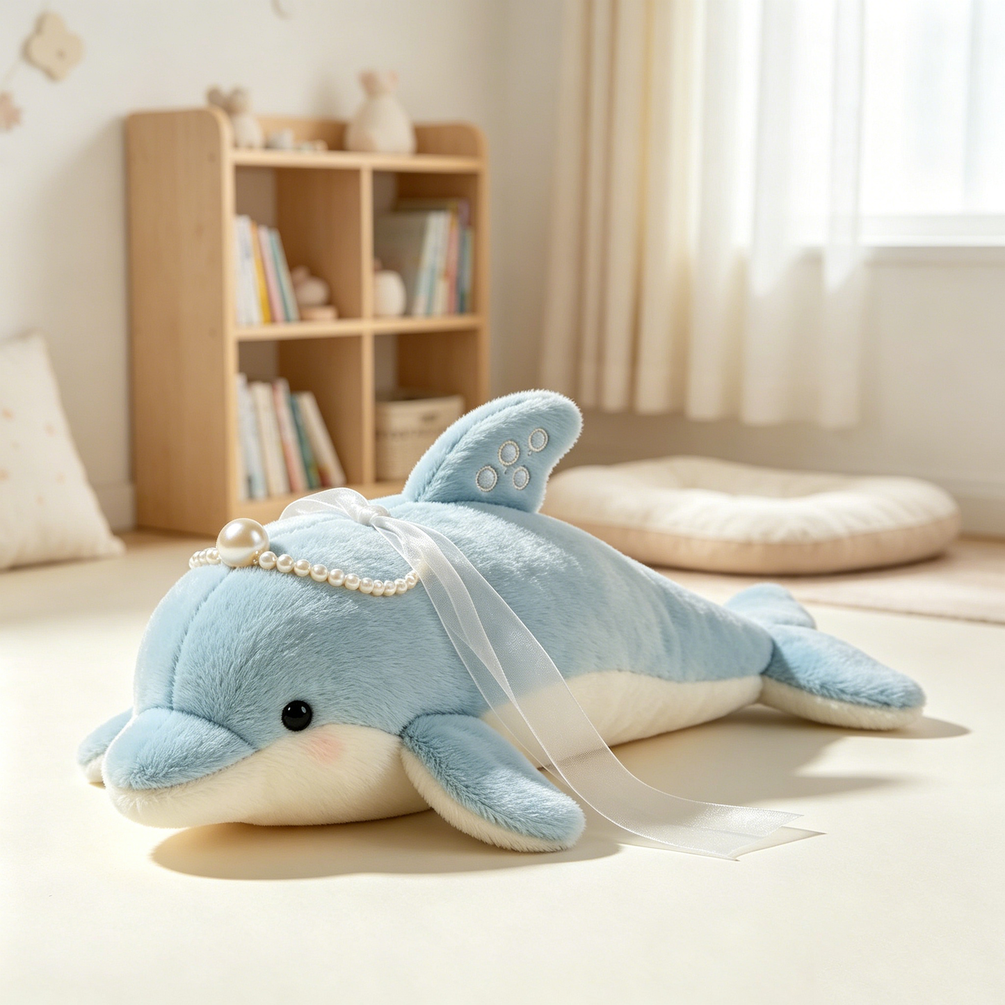 Pearl Tiara Light Blue Dolphin Stuffed Pillow