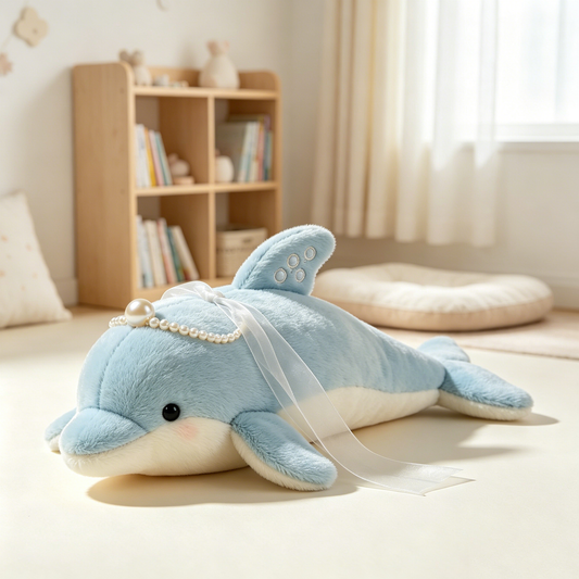 Pearl Tiara Light Blue Dolphin Stuffed Pillow