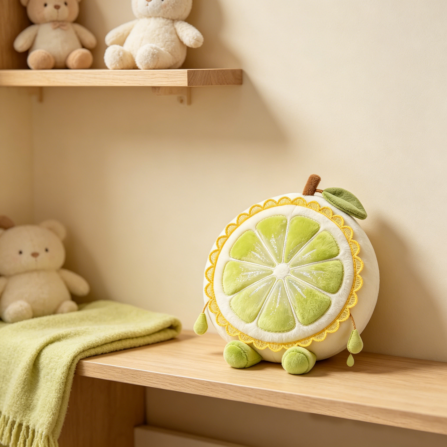 Glitter Tulle Lime Slice Lace Trim Fruit Plush Pillow