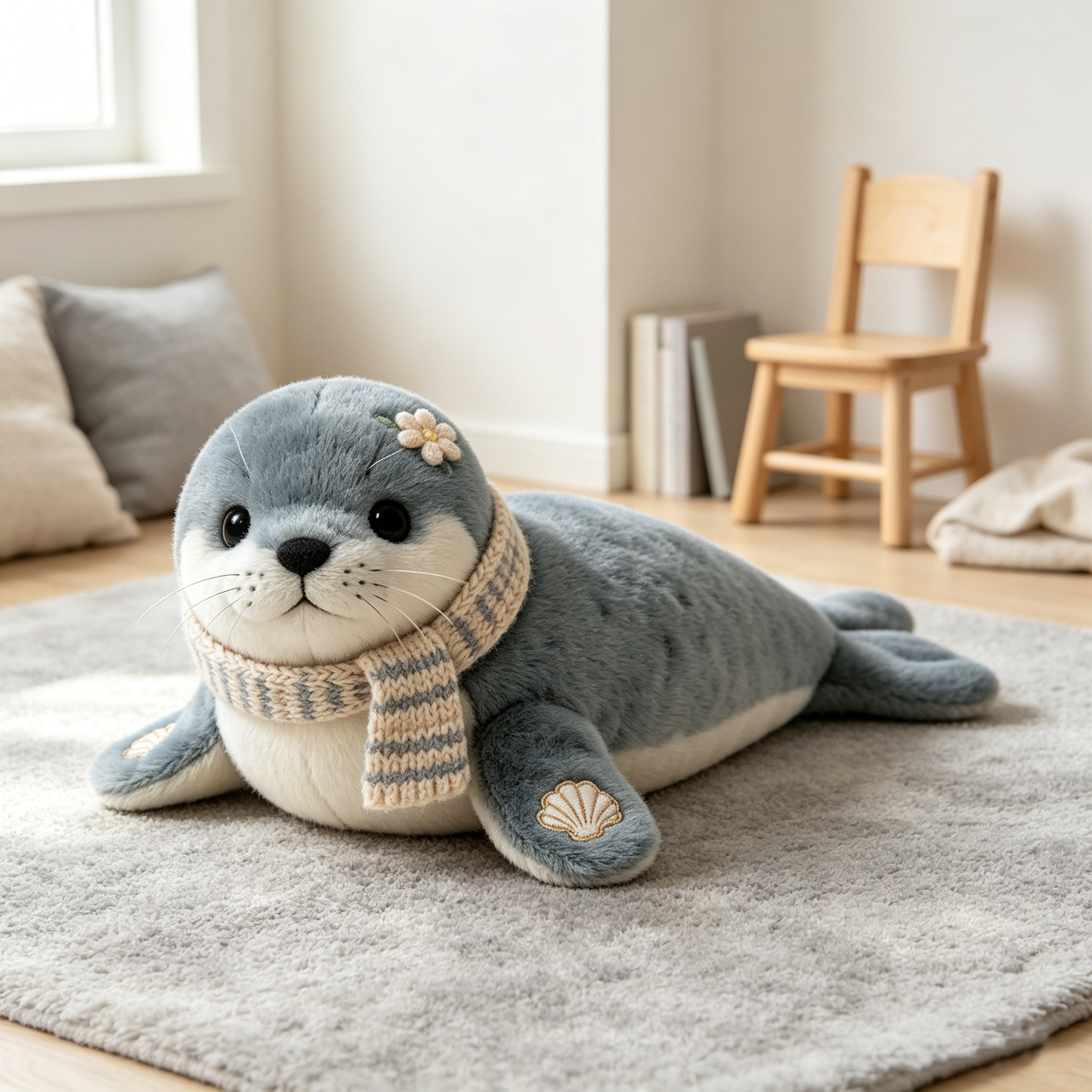 Knit Scarf Grey Seal Soft Stuffed Toy