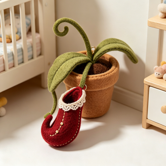 Red Lace Pitcher Carnivorous Plant Felt Plush Keychain