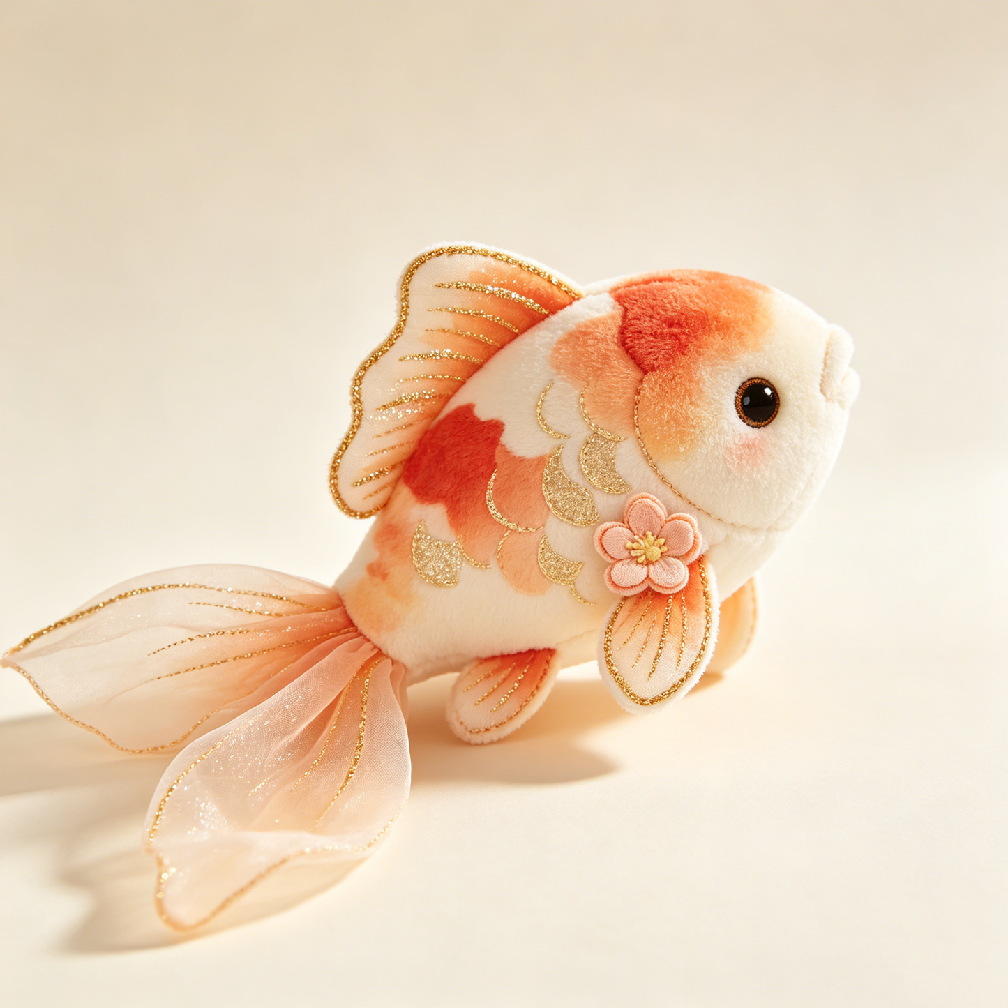 Glitter Gold Floral Koi Fish Stuffed Plush