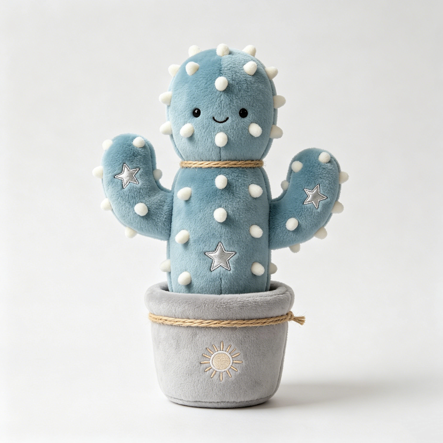 Light Blue Star Embroidery Potted Cactus Plush Decor