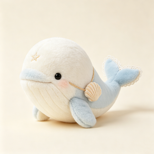 Lace Tail Seashell Necklace Mini White Blue Whale Plush