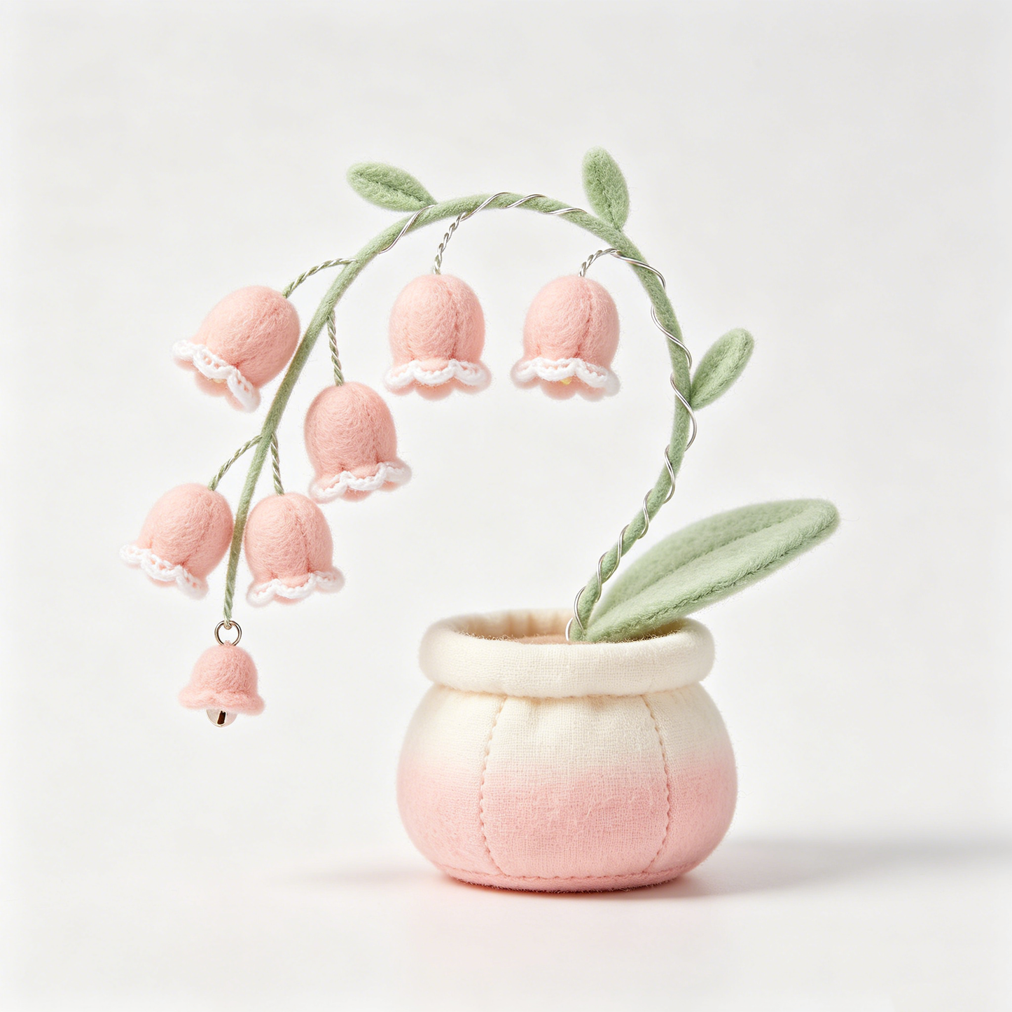 Pastel Pink Bell Lily of the Valley Potted Felt Plush
