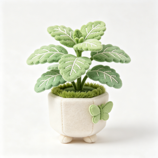 Mint Green Leaf Potted Felt Plant Plush With Butterfly Accent
