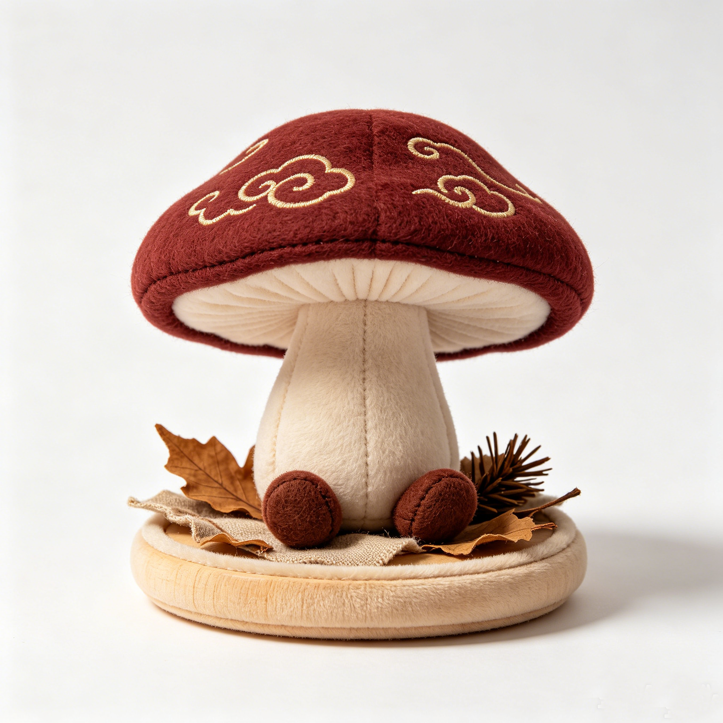 Burgundy Cloud Embroidery Mushroom Plush Fall Decor