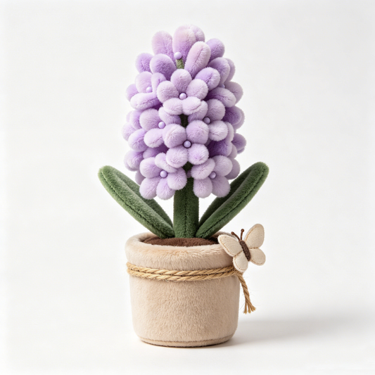 Pastel Purple Hyacinth Potted Plush With Linen Butterfly