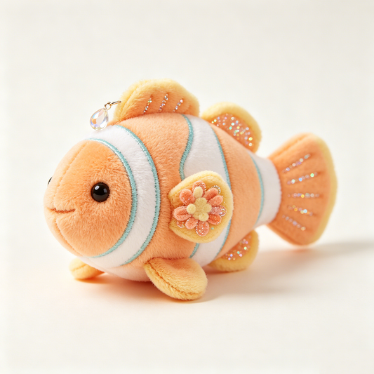 Glitter Fin Floral Orange Clownfish Plush Keychain