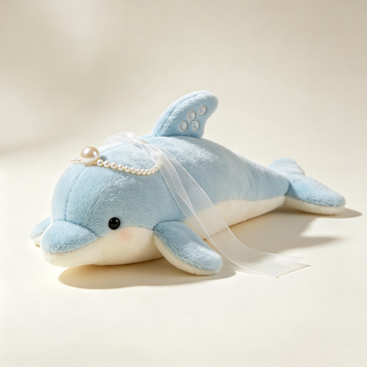 Pearl Tiara Light Blue Dolphin Stuffed Pillow