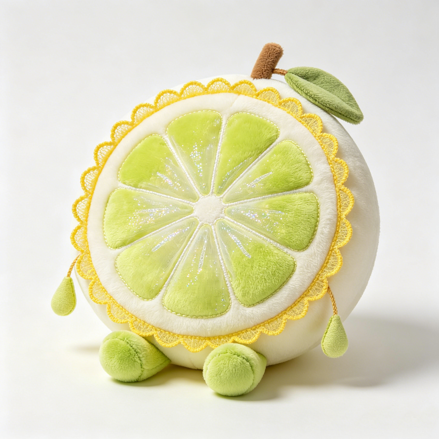 Glitter Tulle Lime Slice Lace Trim Fruit Plush Pillow