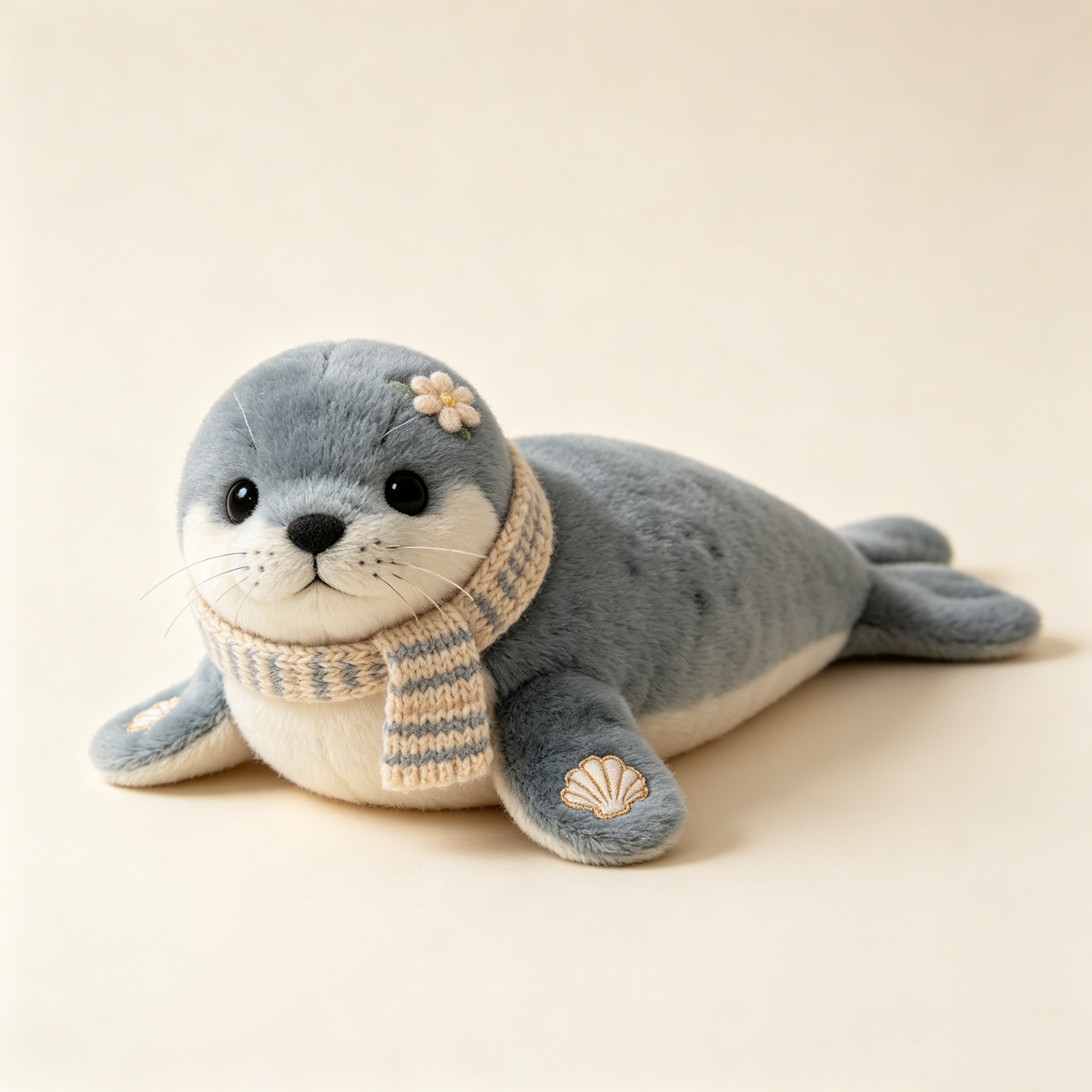Knit Scarf Grey Seal Soft Stuffed Toy
