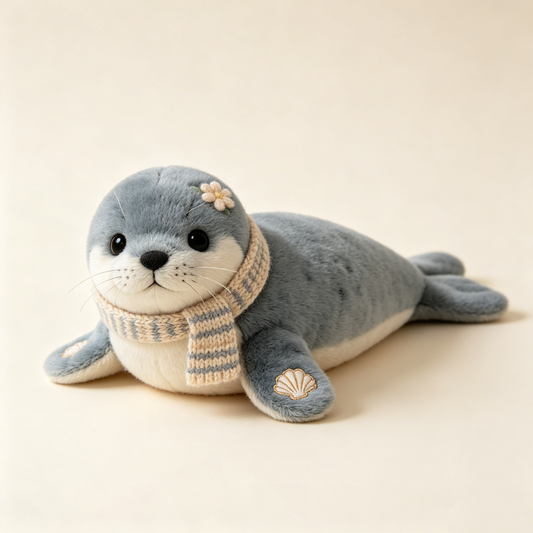 Knit Scarf Grey Seal Soft Stuffed Toy